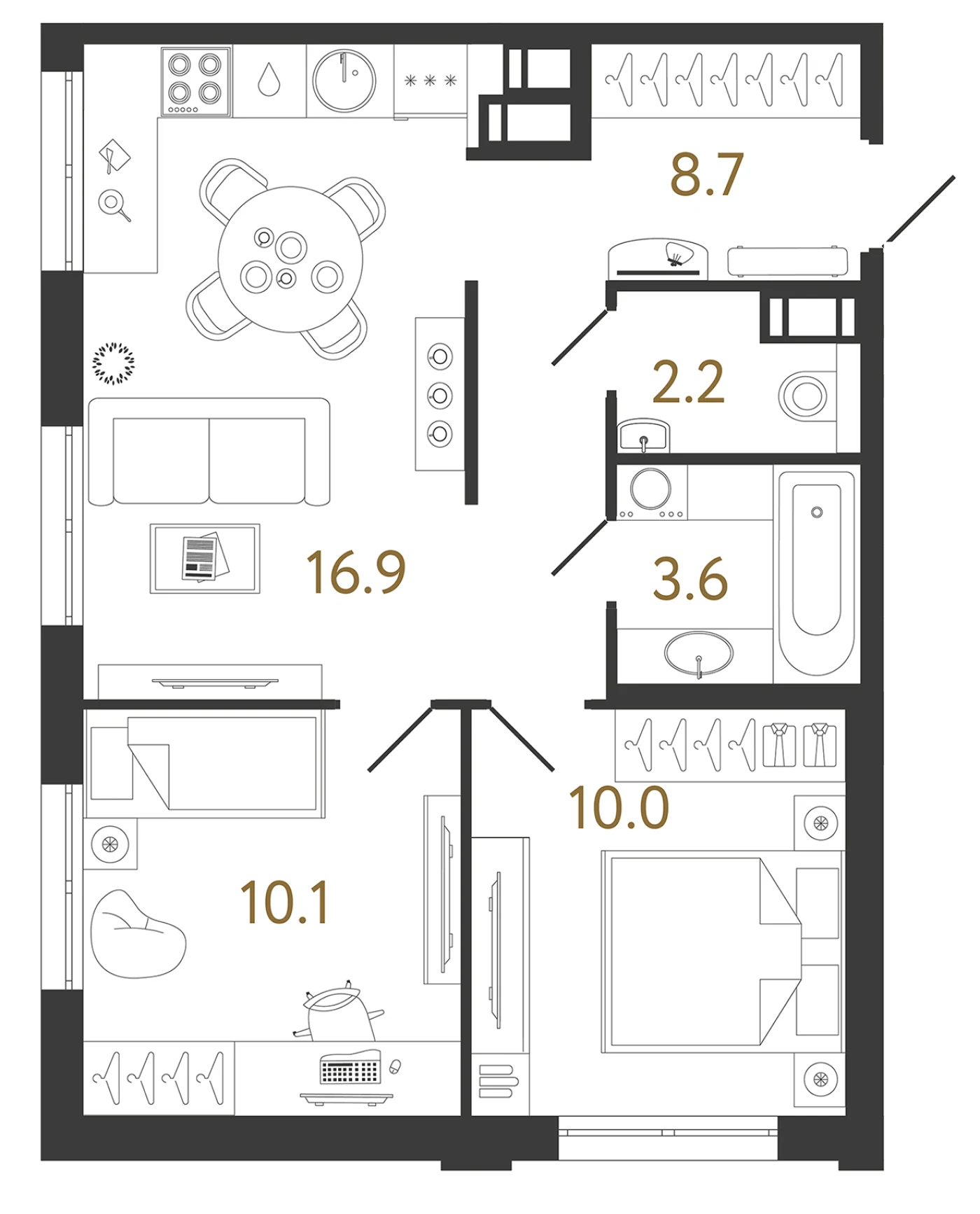 Планировка 2-комнатная 51,5 м² в жилом комплексе «Струны» — Жилой комплекс «Струны»