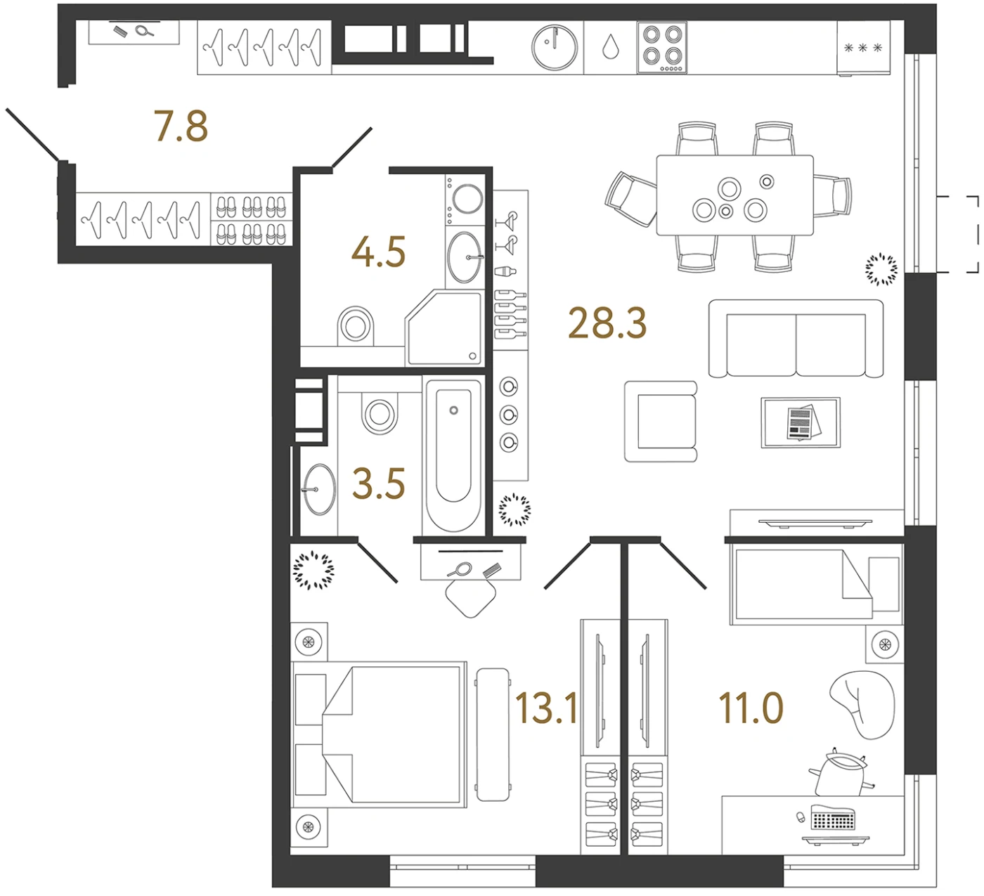 Планировка 2-комнатная 68,2 м² в жилом комплексе «Струны» — Жилой комплекс «Струны»