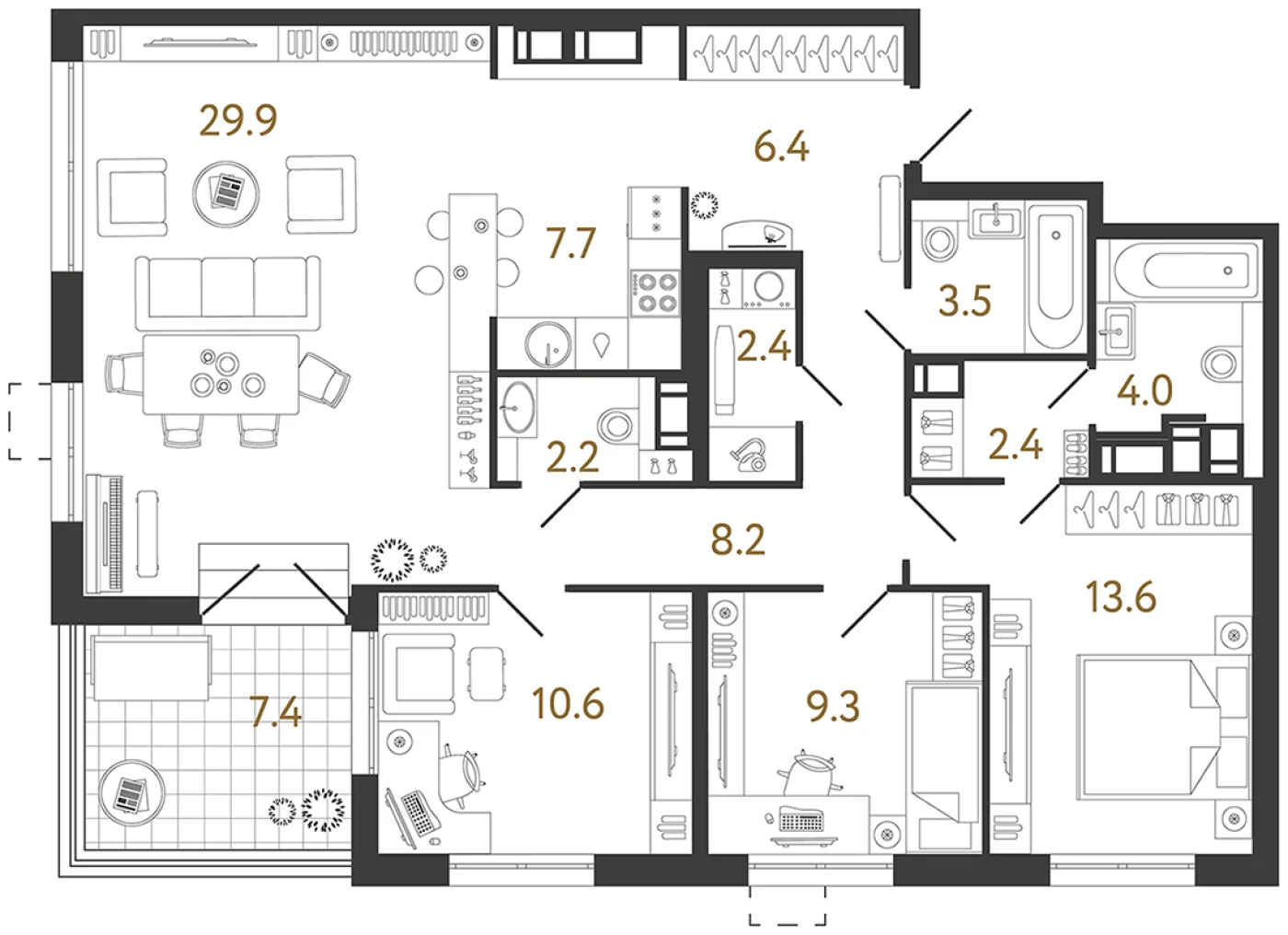 Планировка 3-комнатная 100,2 м² в жилом комплексе «Струны» — Жилой комплекс «Струны»