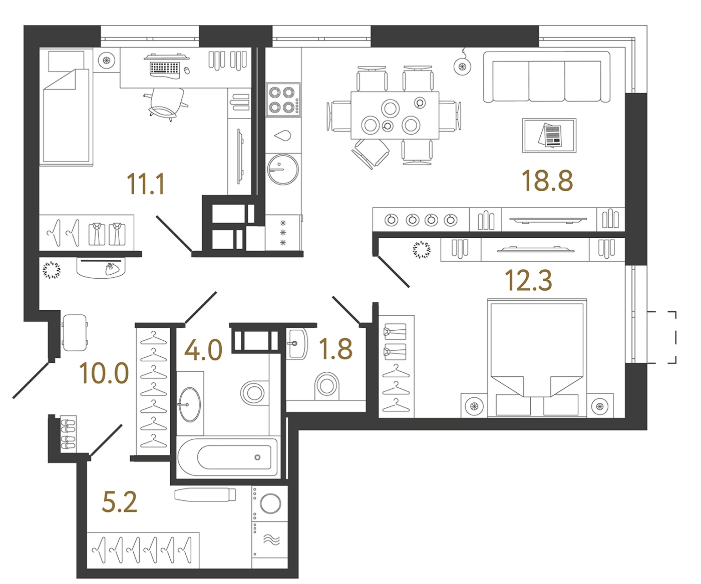 Планировка 2-комнатная 63,2 м² в жилом комплексе «Струны» — Жилой комплекс «Струны»