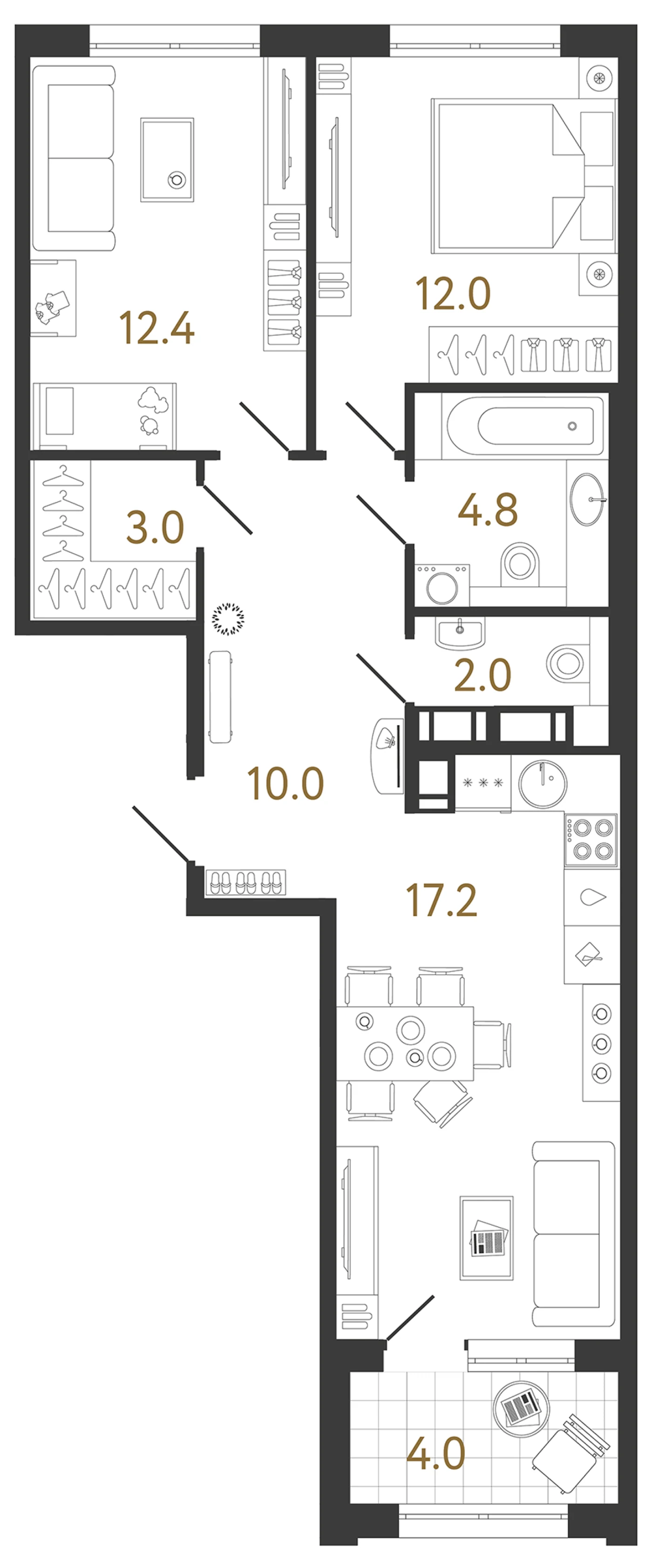Планировка 2-комнатная 61,4 м² в жилом комплексе «Струны» — Жилой комплекс «Струны»