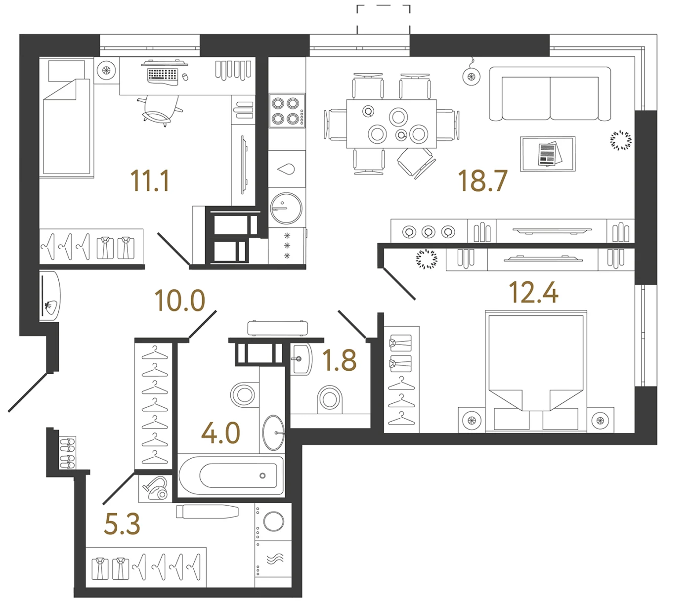 Планировка 2-комнатная 63,3 м² в жилом комплексе «Струны» — Жилой комплекс «Струны»