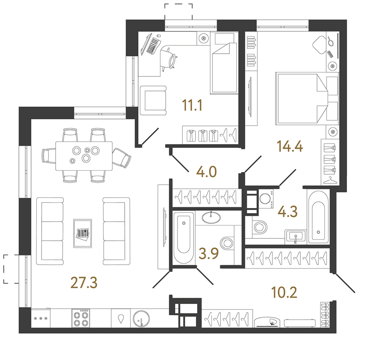 Планировка 2-комнатная 75,2 м² в жилом комплексе «Струны» — Жилой комплекс «Струны»