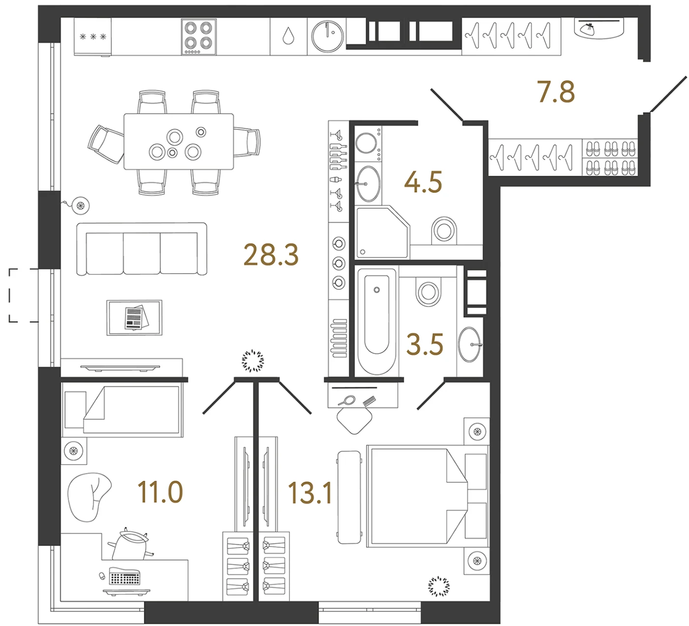 Планировка 2-комнатная 68,2 м² в жилом комплексе «Струны» — Жилой комплекс «Струны»