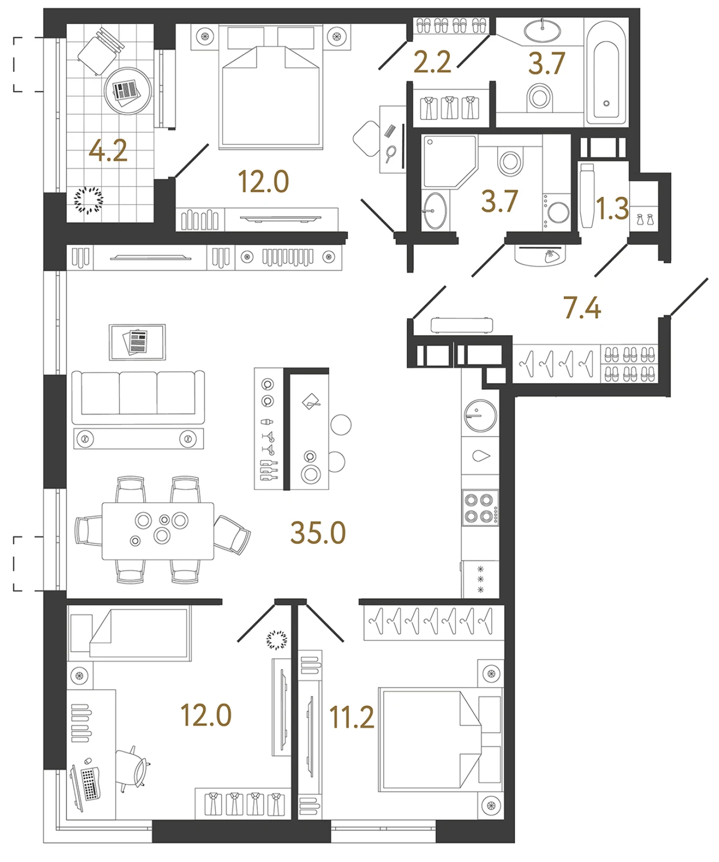 Планировка 3-комнатная 88,5 м² в жилом комплексе «Струны» — Жилой комплекс «Струны»