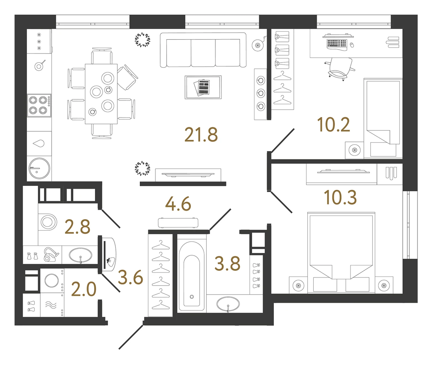 Планировка 2-комнатная 59,1 м² в жилом комплексе «Струны» — Жилой комплекс «Струны»