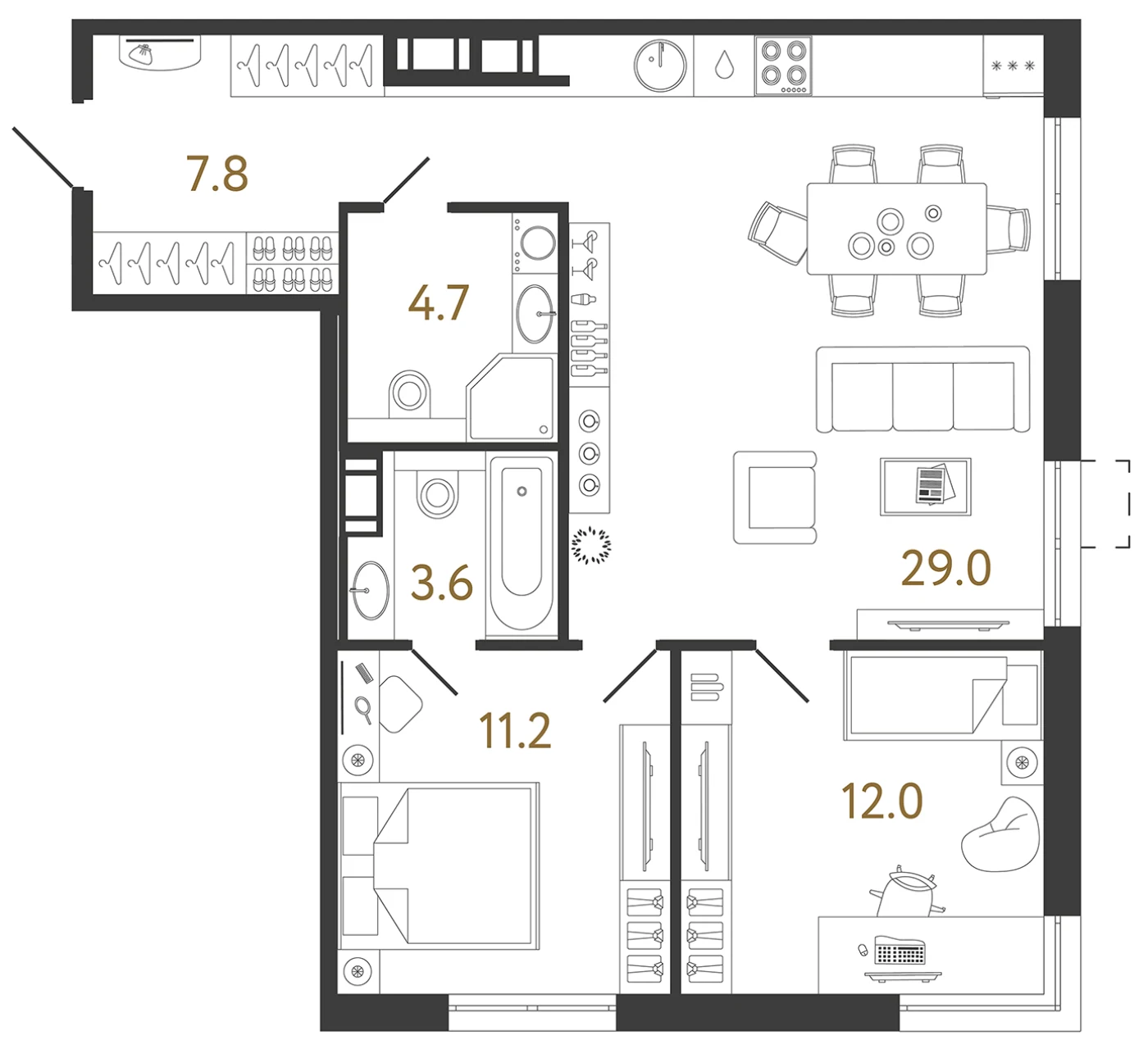 Планировка 2-комнатная 68,3 м² в жилом комплексе «Струны» — Жилой комплекс «Струны»
