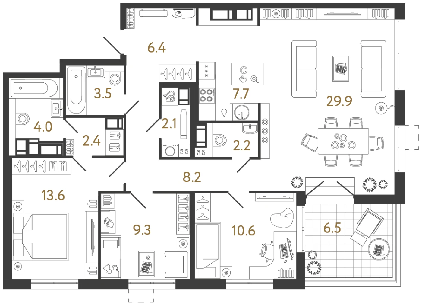 Планировка 3-комнатная 99,9 м² в жилом комплексе «Струны» — Жилой комплекс «Струны»