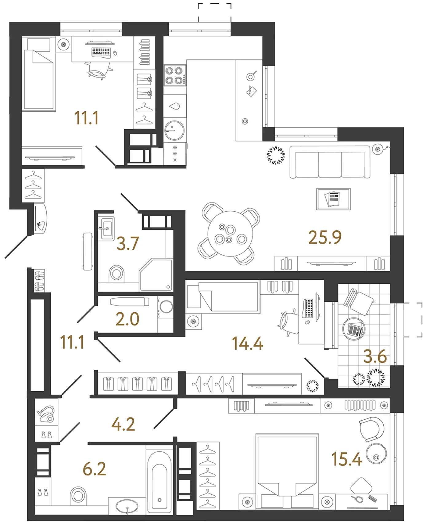 Планировка 3-комнатная 94 м² в жилом комплексе «Струны» — Жилой комплекс «Струны»
