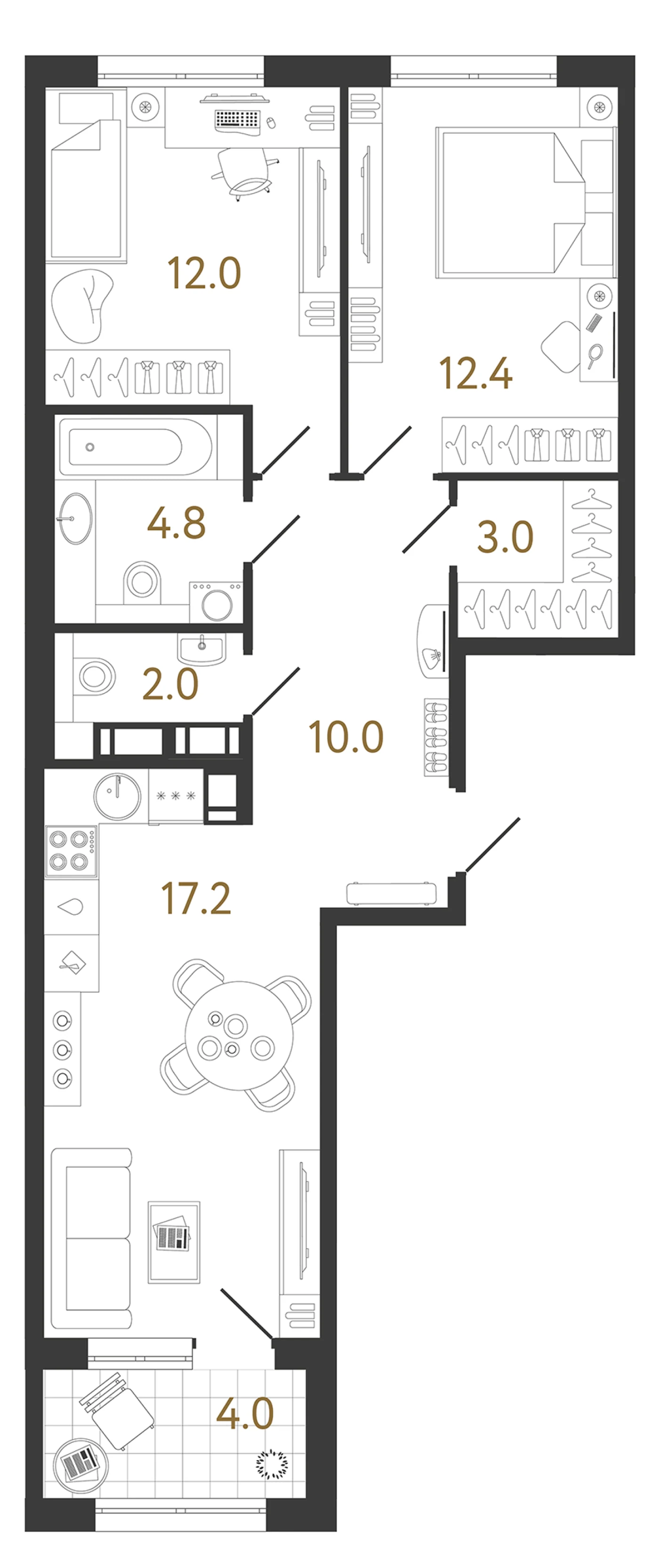 Планировка 2-комнатная 61,4 м² в жилом комплексе «Струны» — Жилой комплекс «Струны»